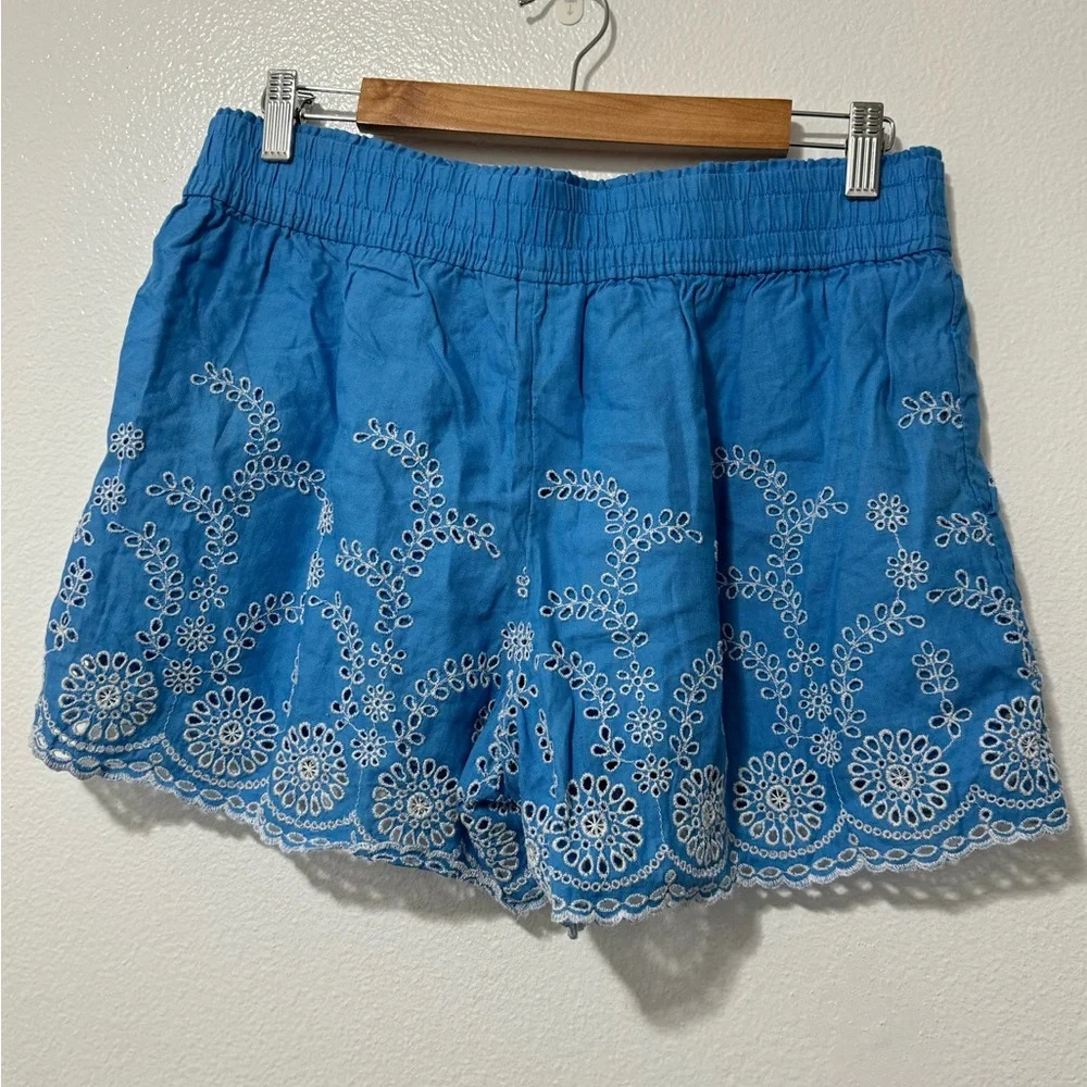 J. Crew women’s blue floral embroidered linen cotton breathable shorts medium - Picture 4 of 6